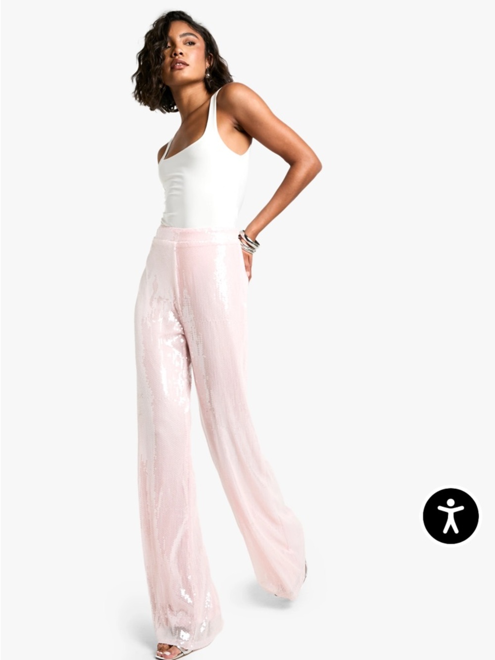 Sequin Wide Leg Trouser. Elastic waist - Picture 1 of 6